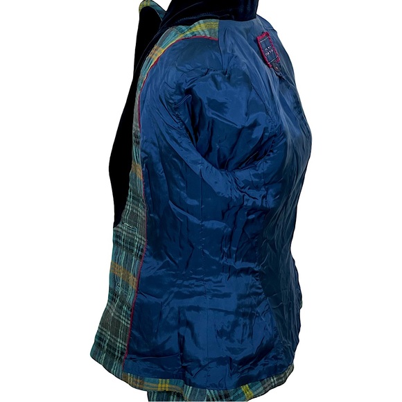 PINK TARTAN Plaid Equestrian Inspired Blazer Velvet Collar Elbow Patches Size 8 - Picture 10 of 13